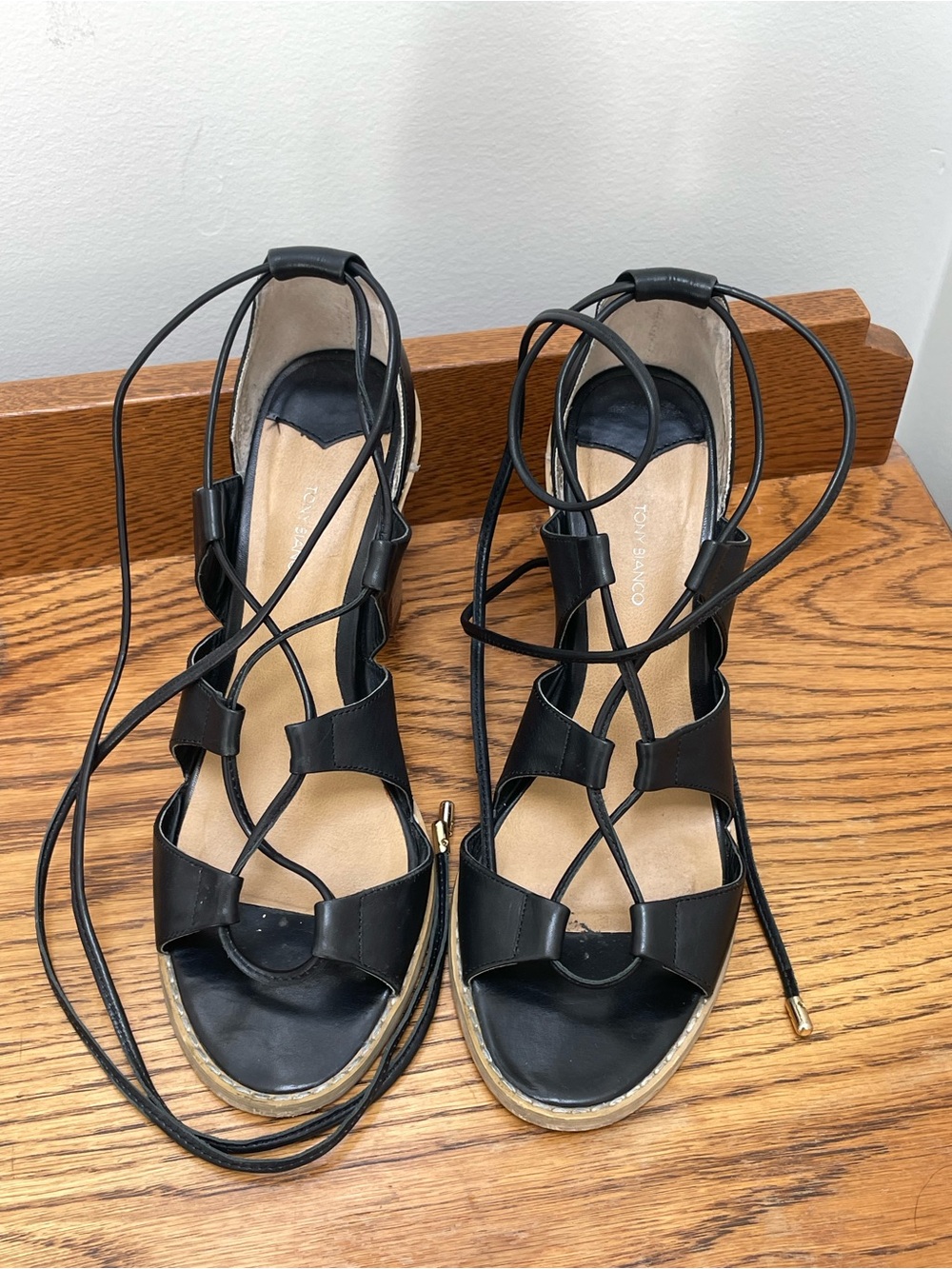 Tony Blanco - Black Leather Ankle Wrap Heel - Picture 4 of 9